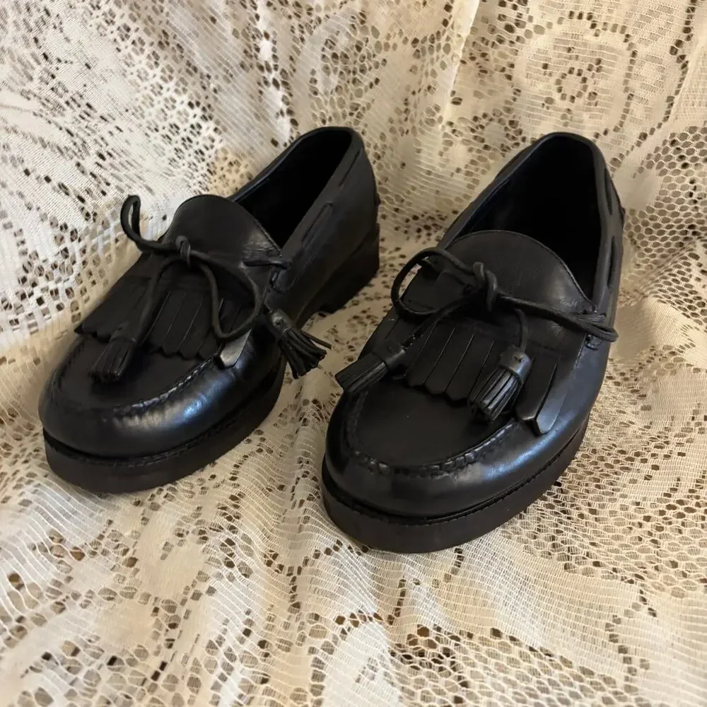 Cabela's Men's US 10.5 Black Leather Tassel And Kiltie Fringe Loafers Shoes